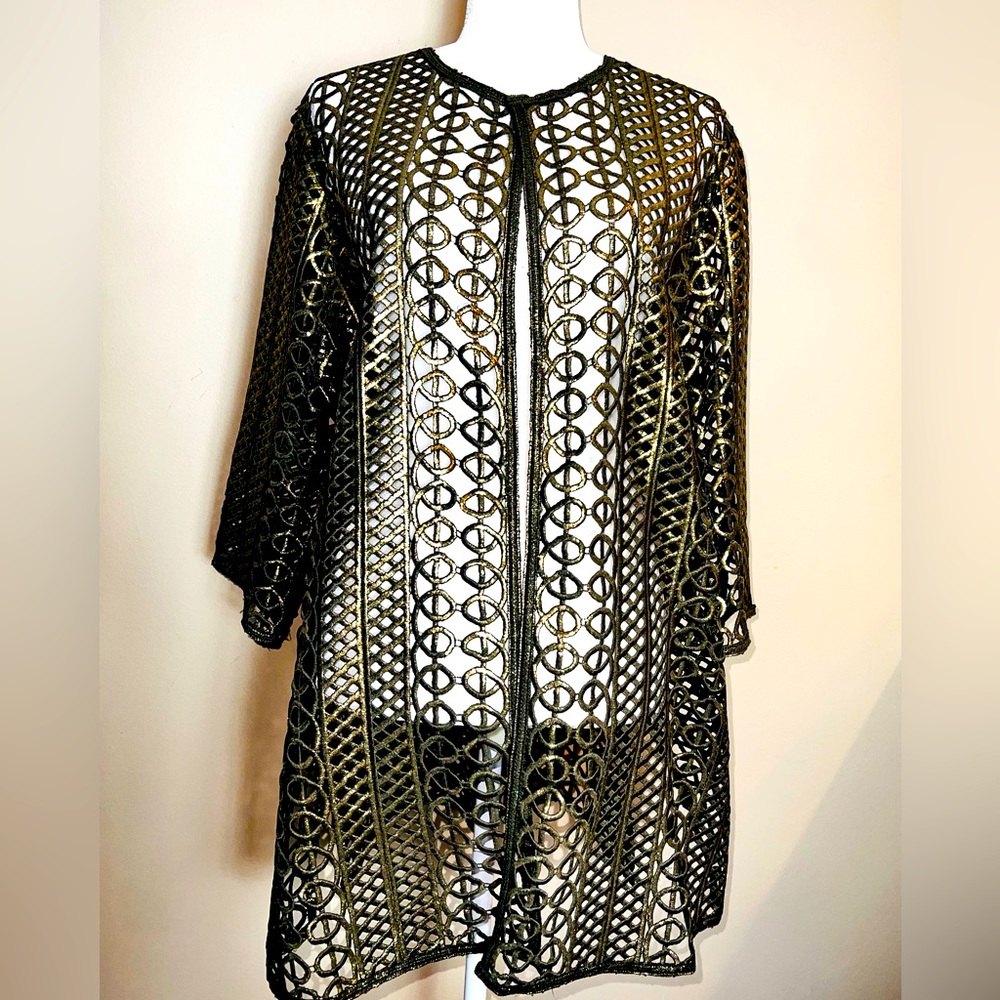 CHICOS Travelers Antiqued Gold Foldable “Lace” Jacket Coat! So UNIQUE! Chico’s 3 - Picture 13 of 13